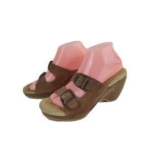 Sam & Libby Wedge Sandal Kelly Ankle Strap Size 8 Cork Heel Tan Open Toe